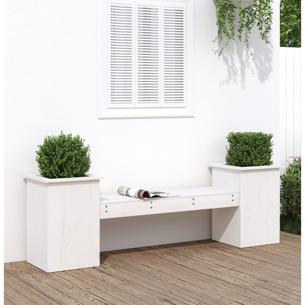 Planter Bench White 184.5x39.5x56.5 cm Solid Wood Pine - Sid & Sam