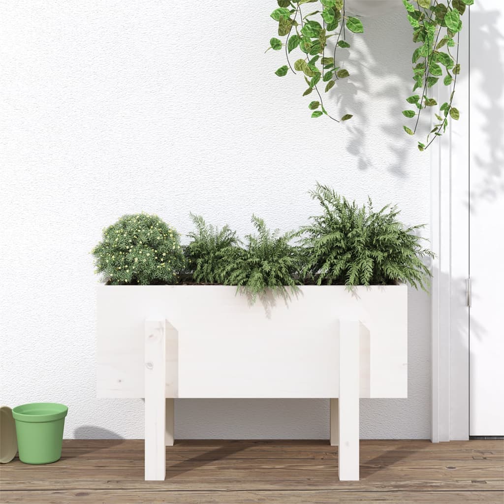 Garden Planter White 62x30x38 cm Solid Wood Pine - Sid & Sam