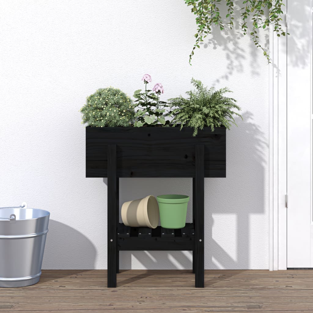 Garden Planter Black 62x30x69 cm Solid Wood Pine - Sid & Sam