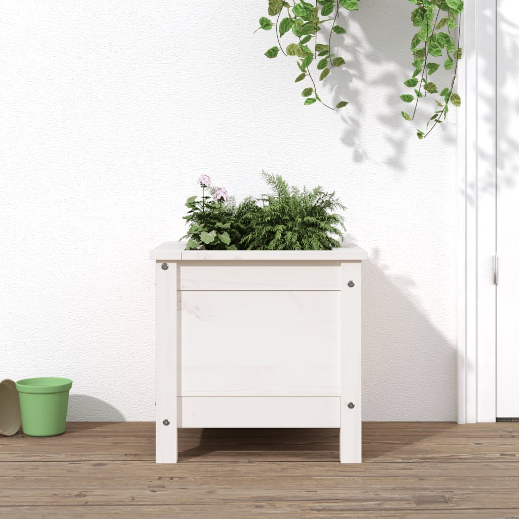 Garden Planter White 40x40x39 cm Solid Wood Pine - Merkel Designers