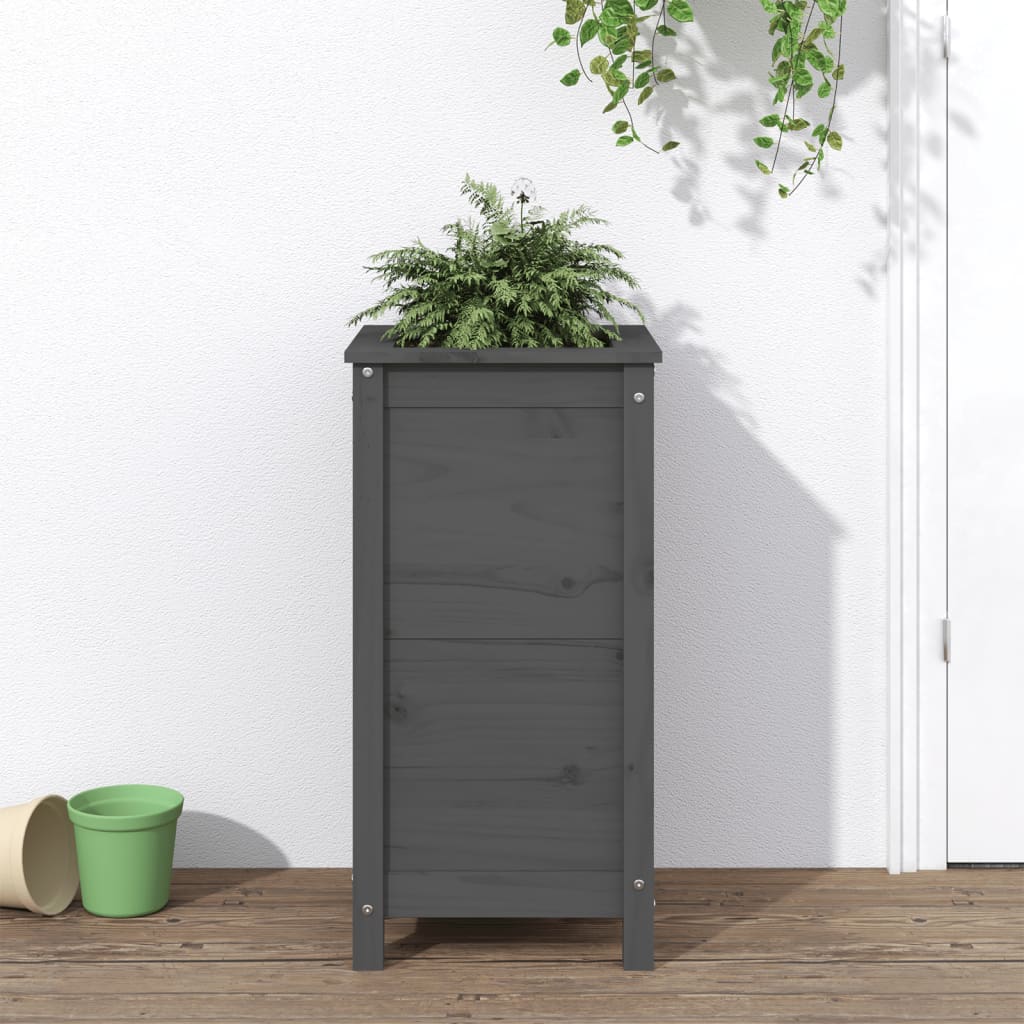 Garden Planter Grey 40x40x78 cm Solid Wood Pine - Style and Chic