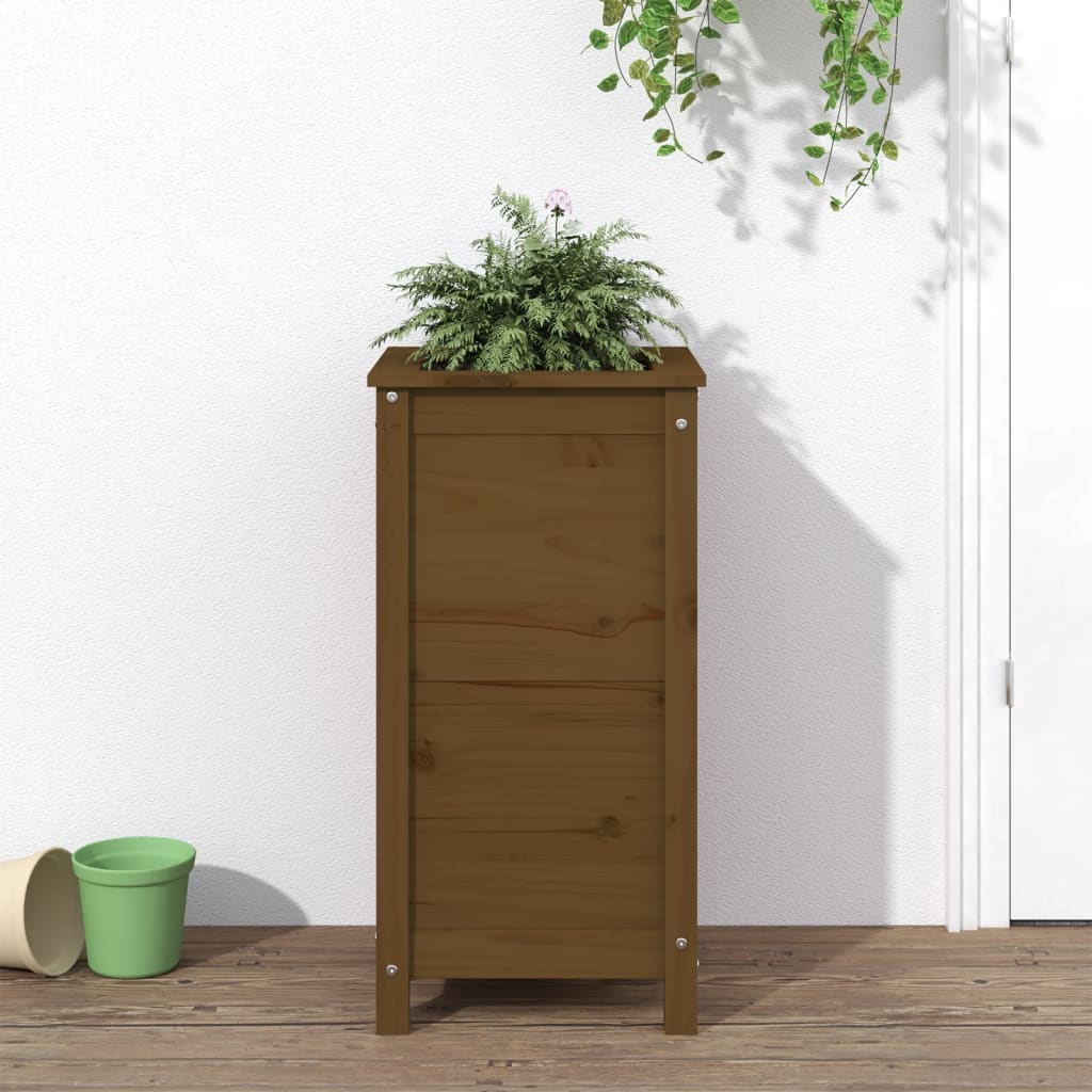 Garden Planter Honey Brown 40x40x78 cm Solid Wood Pine - Merkel Designers