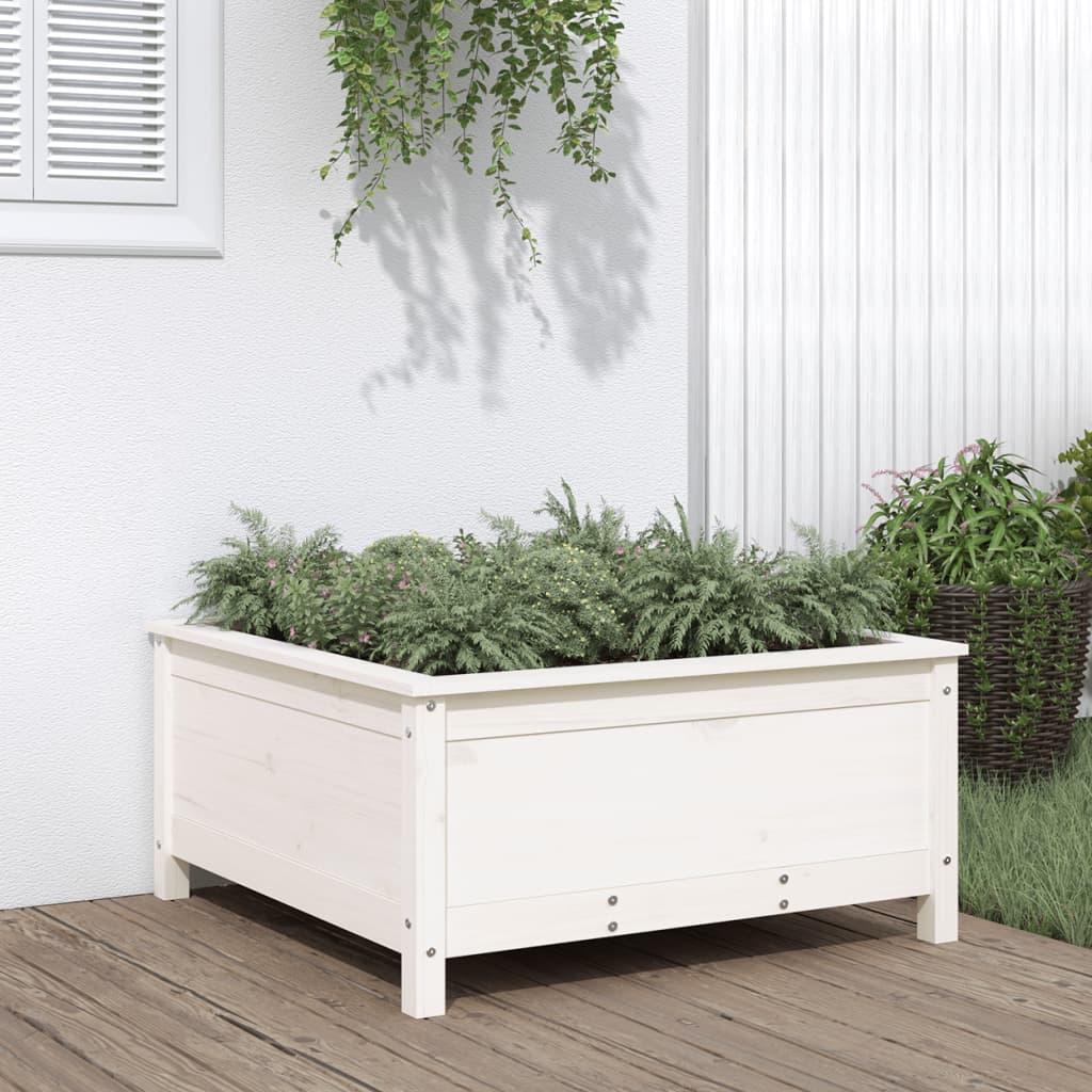 Garden Planter White 82.5x82.5x39 cm Solid Wood Pine - Millennium Furniture