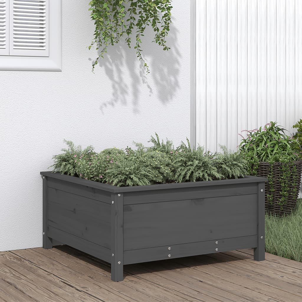 Garden Planter Grey 82.5x82.5x39 cm Solid Wood Pine - The Home Maker