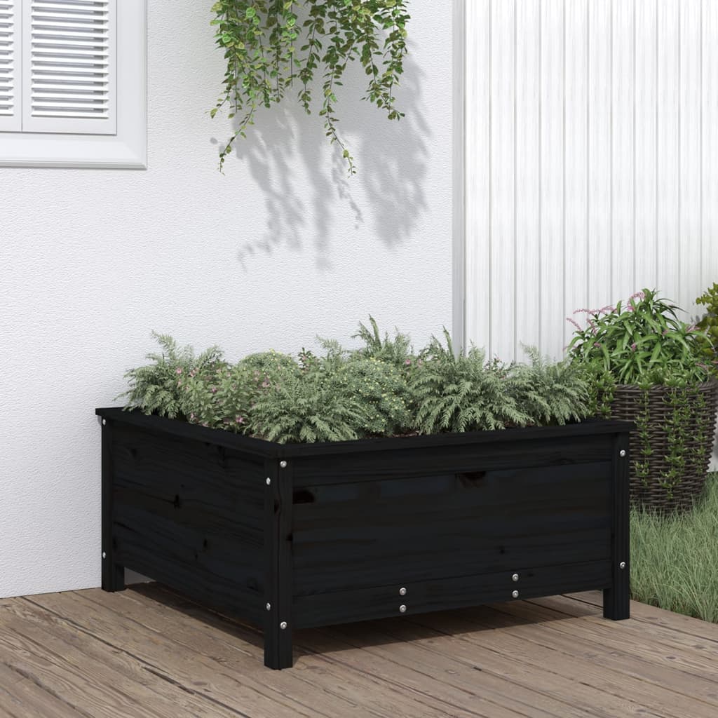 Garden Planter Black 82.5x82.5x39 cm Solid Wood Pine - The Home Maker