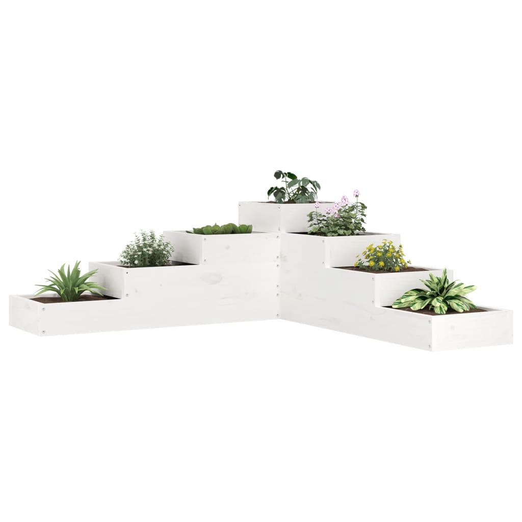Garden Planter 4-Tier 106x104.5x36 cm White Solid Wood Pine - Direct Imports