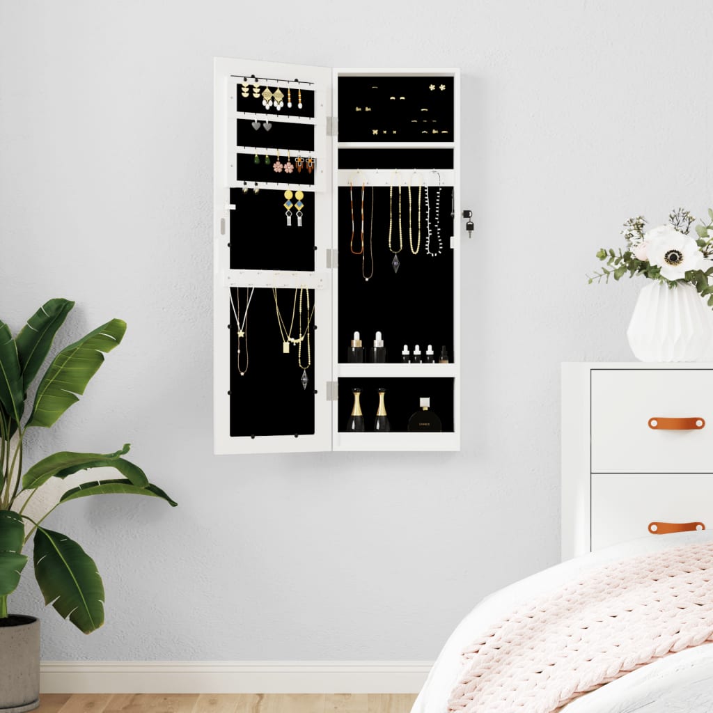 Mirror Jewellery Cabinet Wall Mounted White 30x8.5x90cm - Casper Homes