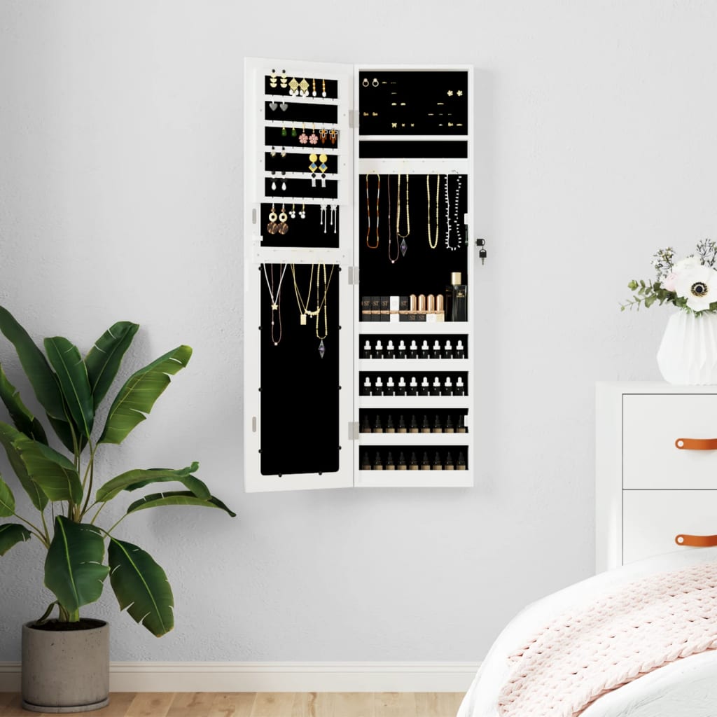 Mirror Jewellery Cabinet Wall Mounted White 30x8.5x106cm - Tyrell & Tyrell