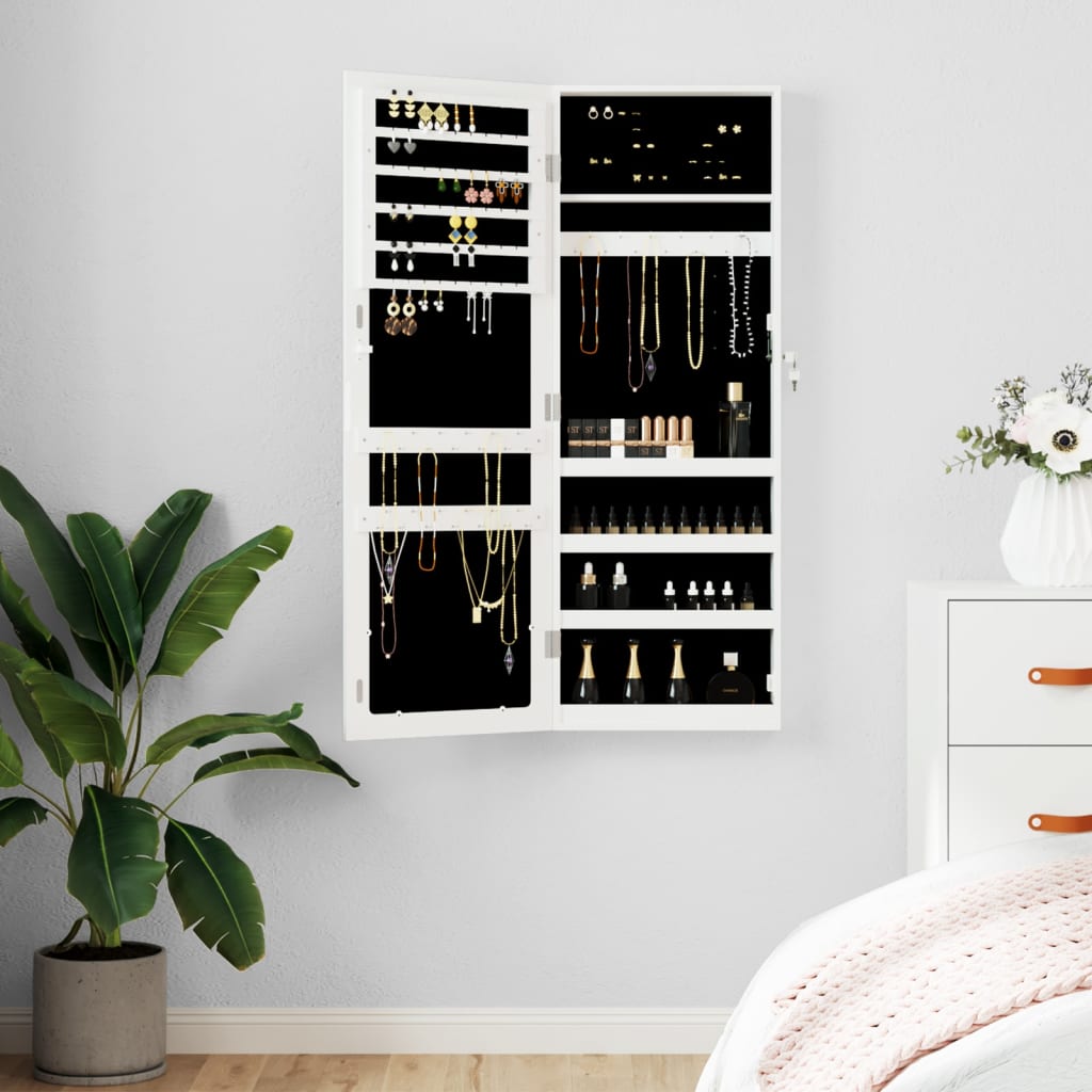 Mirror Jewellery Cabinet Wall Mounted White 37.5x10x106cm - Unbeatable Bargains
