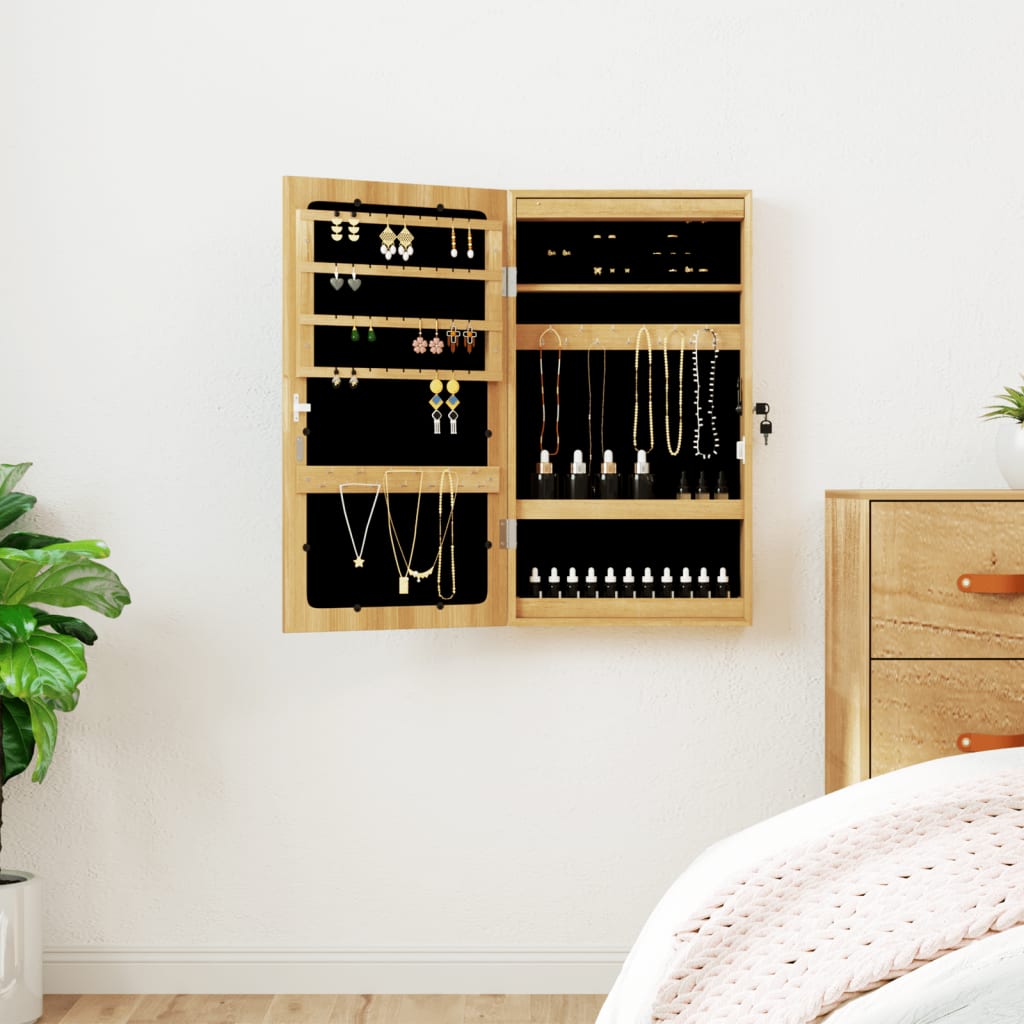 Mirror Jewellery Cabinet with LED Lights Wall Mounted - Decor Base