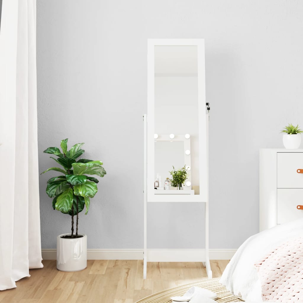 Mirror Jewellery Cabinet with LED Lights Free Standing White - Millennium Furniture