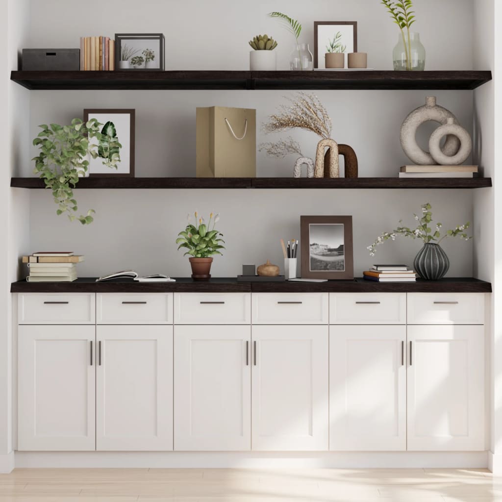 Wall Shelf Dark Brown 220x50x(2-4) cm Treated Solid Wood Oak - Merlin Deals