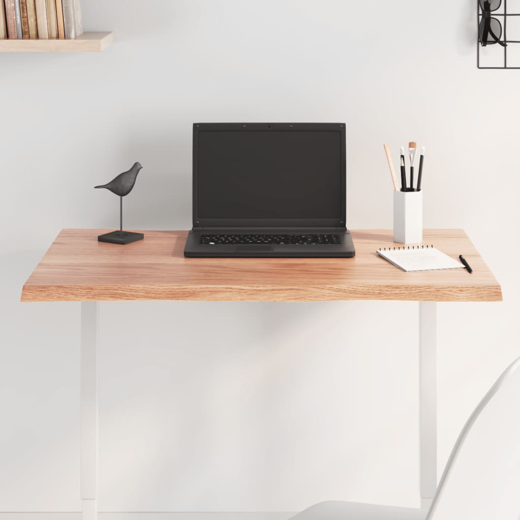 Table Top Light Brown 80x40x2 cm Treated Solid Wood Oak Live Edge - The Home Maker