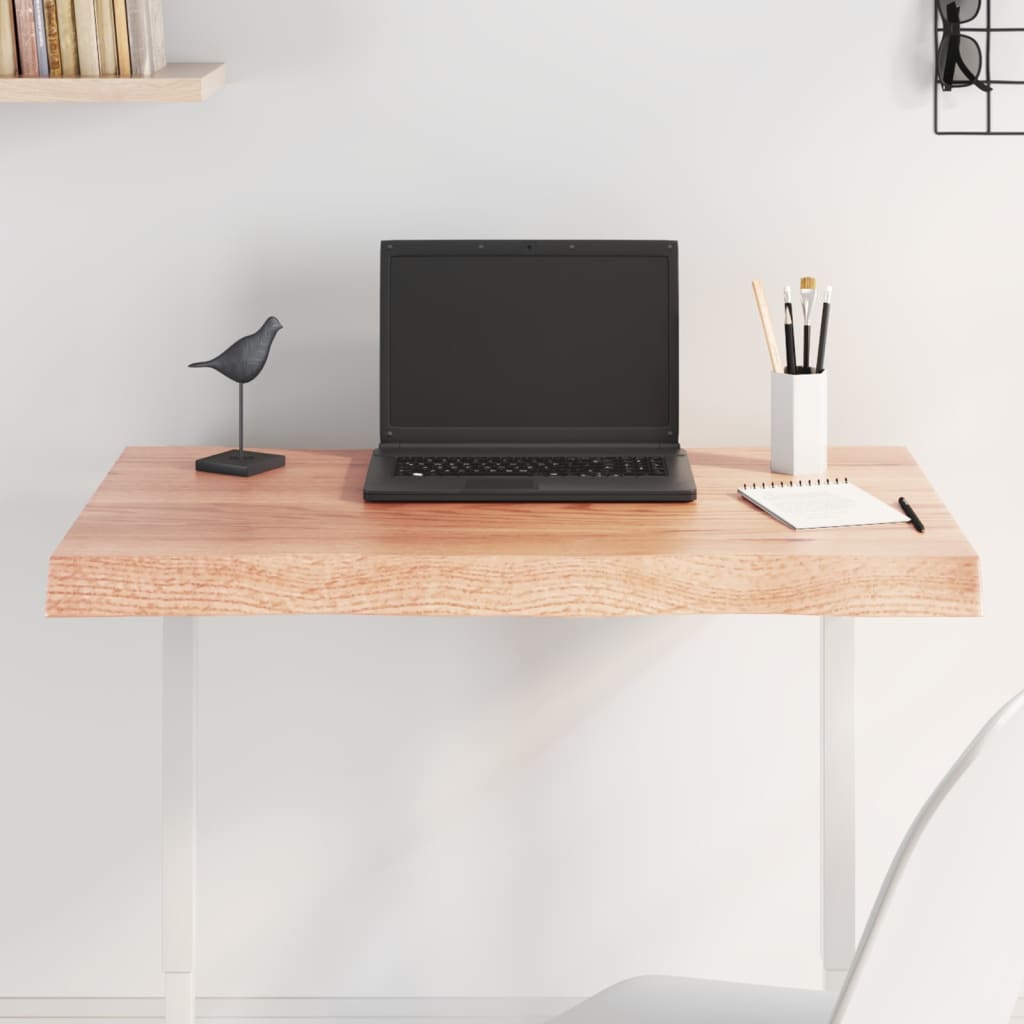 Table Top Light Brown 80x60x6 cm Treated Solid Wood Oak Live Edge - The Home Maker