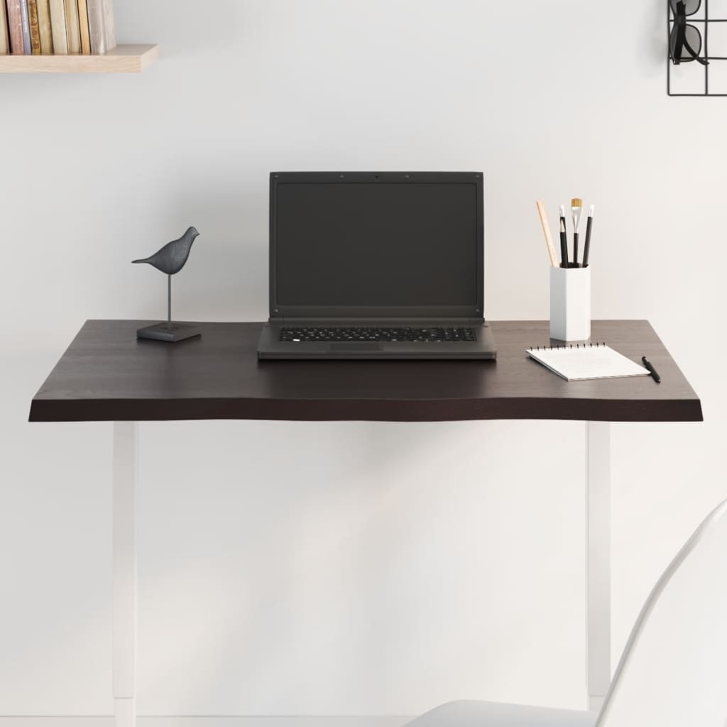 Table Top Dark Brown 80x40x2 cm Treated Solid Wood Oak Live Edge - Merlin Deals