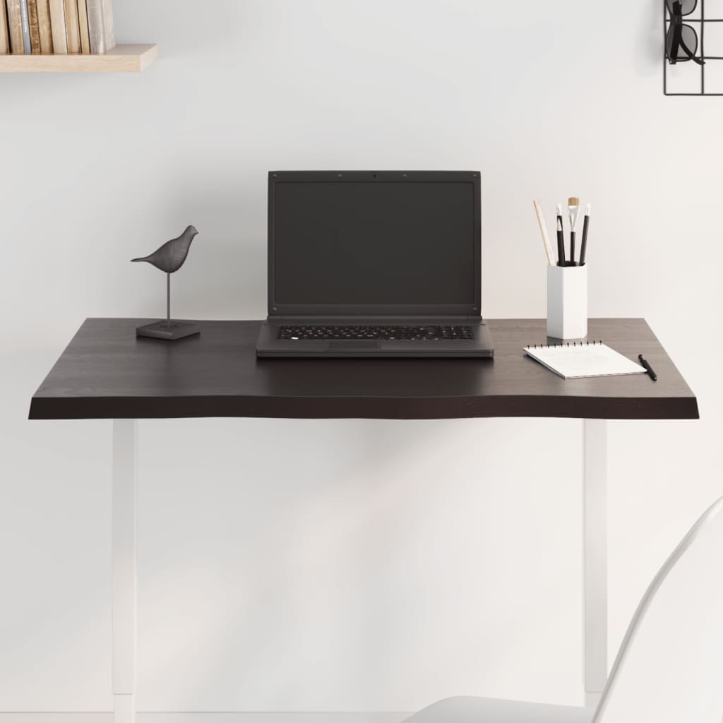 Table Top Dark Brown 80x60x2 cm Treated Solid Wood Oak Live Edge - Merkel Designers