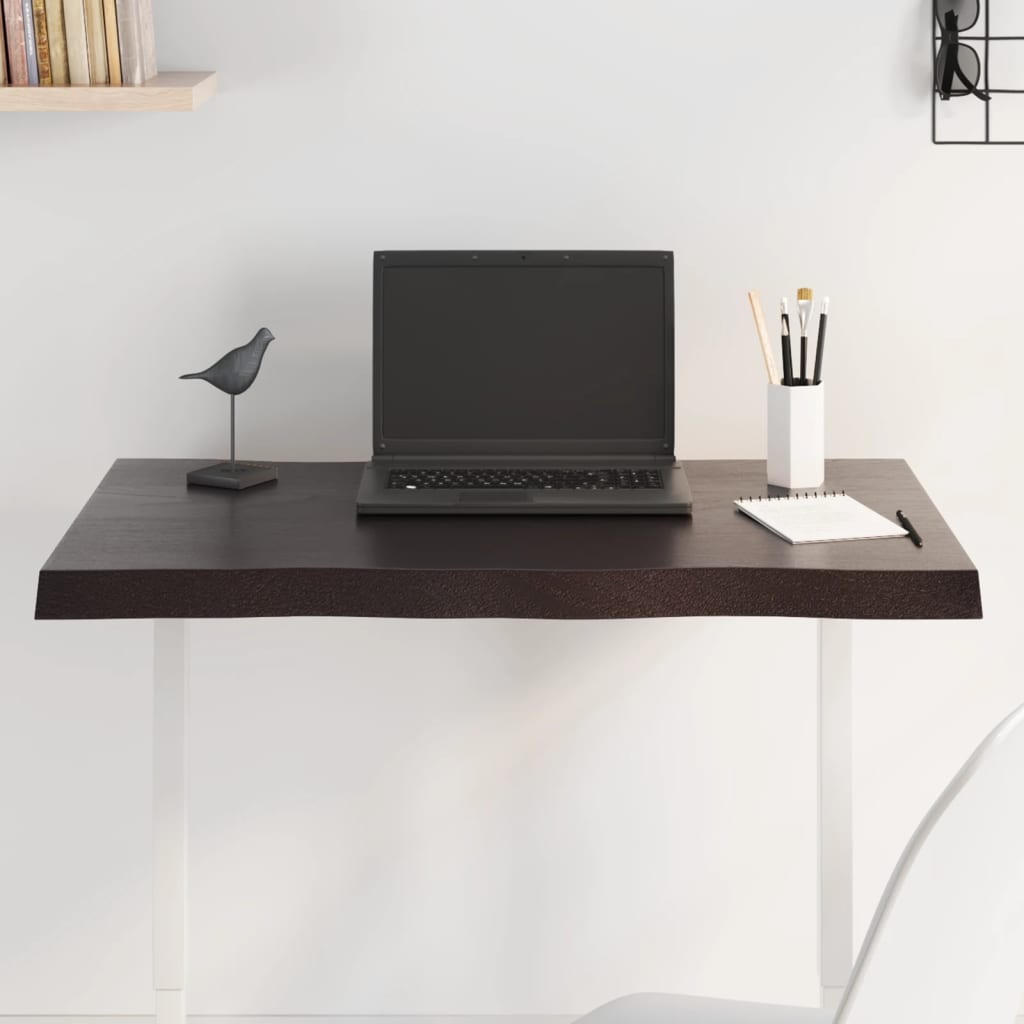 Table Top Dark Grey 80x60x4 cm Treated Solid Wood Oak Live Edge - The Home Maker