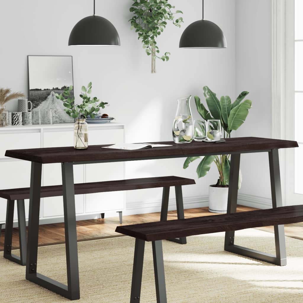 Table Top Dark Grey 180x60x6 cm Treated Solid Wood Oak Live Edge - The Home Maker