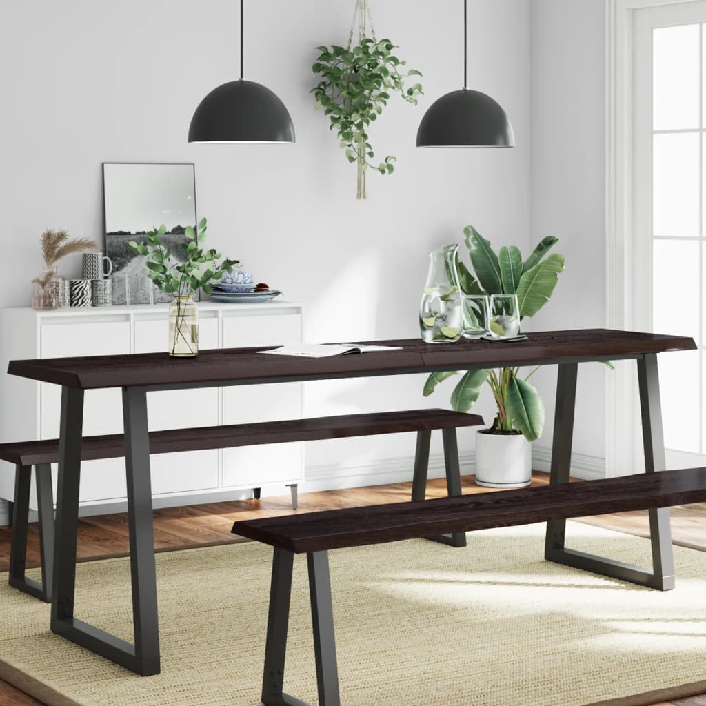 Table Top Dark Brown 200x40x(2-4) cm Treated Solid Wood Live Edge - Merkel Designers