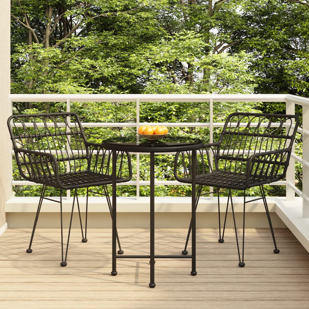 3 Piece Garden Dining Set Black Poly Rattan - Merlin Deals