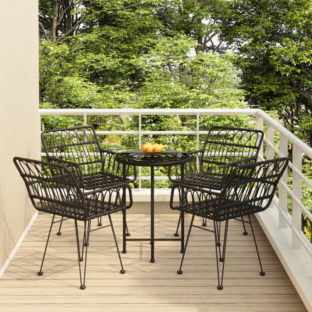 5 Piece Garden Dining Set Black Poly Rattan - Millennium Furniture