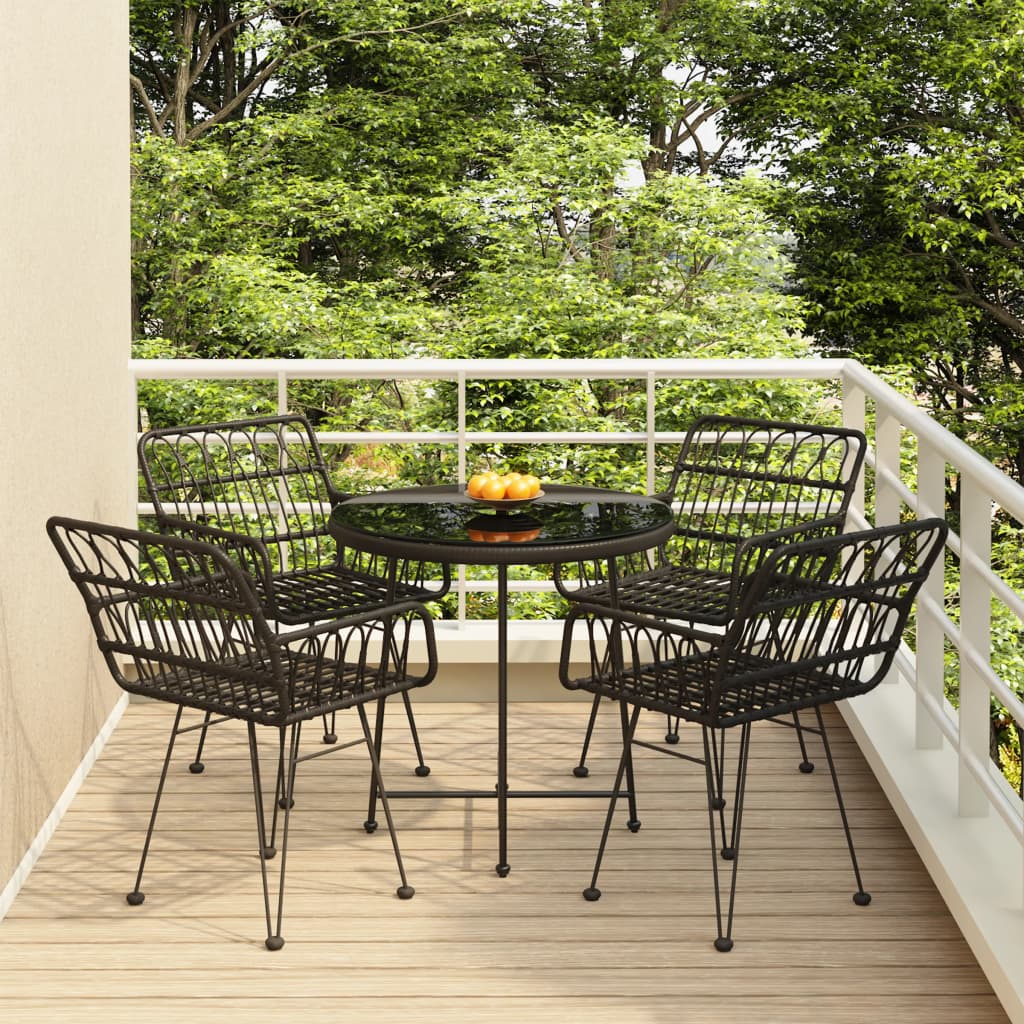 5 Piece Garden Dining Set Black Poly Rattan - The Home Maker