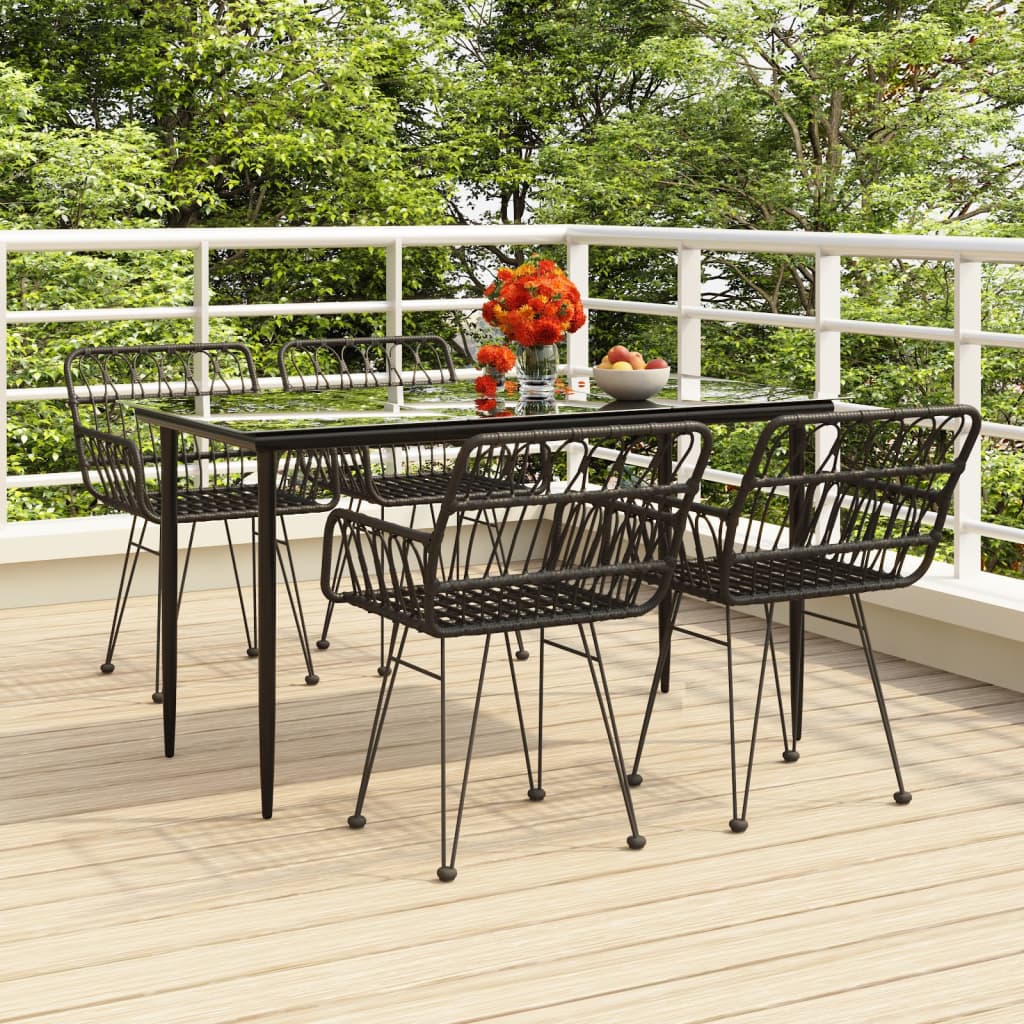 5 Piece Garden Dining Set Black Poly Rattan - The Home Maker