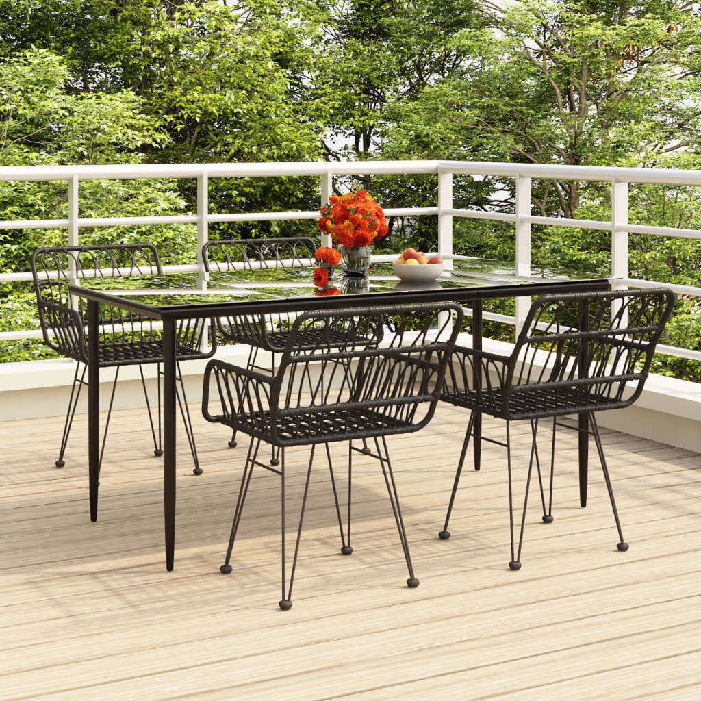 5 Piece Garden Dining Set Black Poly Rattan - Merlin Deals