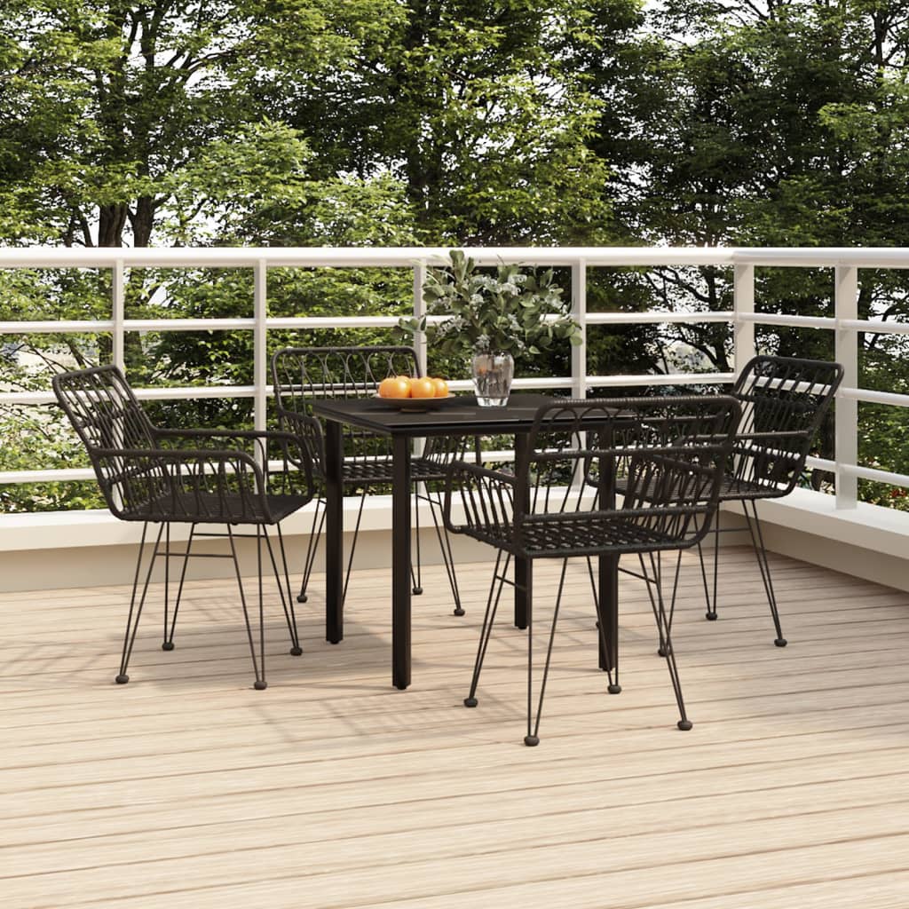 5 Piece Garden Dining Set Black Poly Rattan - Millennium Furniture
