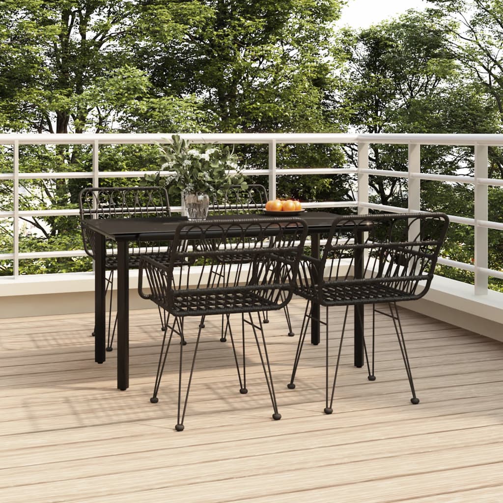 5 Piece Garden Dining Set Black Poly Rattan - The Home Maker