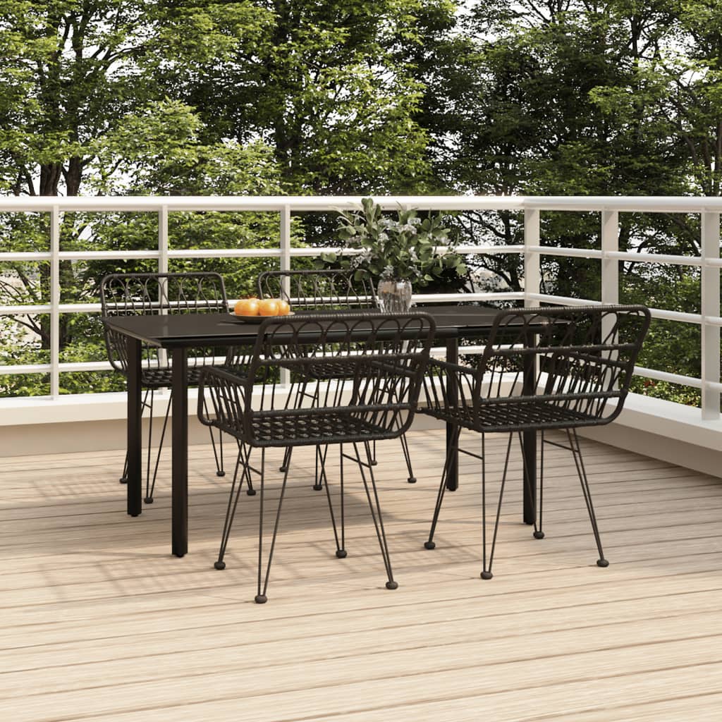 5 Piece Garden Dining Set Black Poly Rattan - Merkel Designers