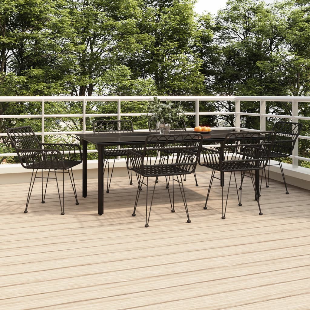 7 Piece Garden Dining Set Black Poly Rattan - Millennium Furniture