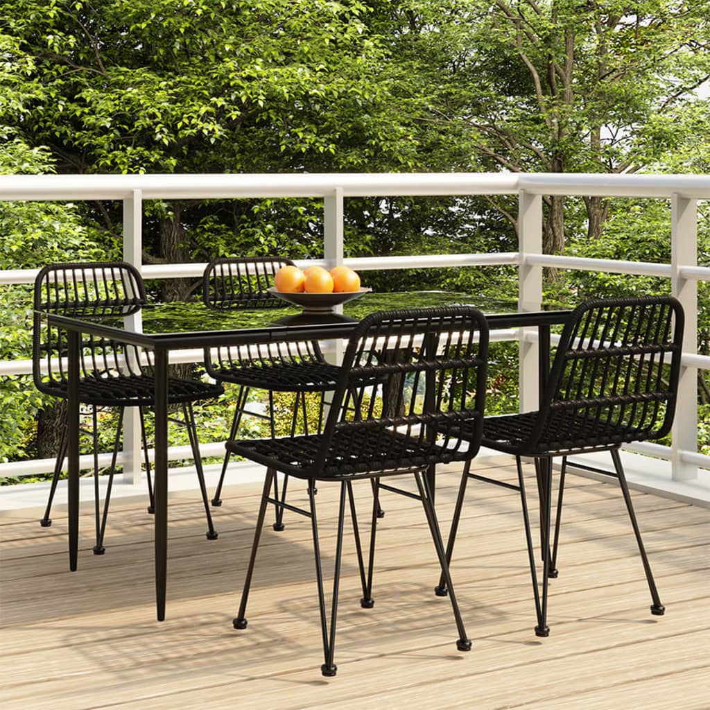5 Piece Garden Dining Set Black Poly Rattan - The Home Maker