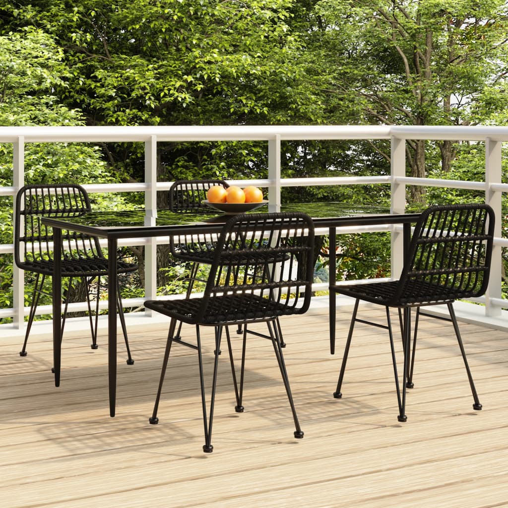 5 Piece Garden Dining Set Black Poly Rattan - Merkel Designers