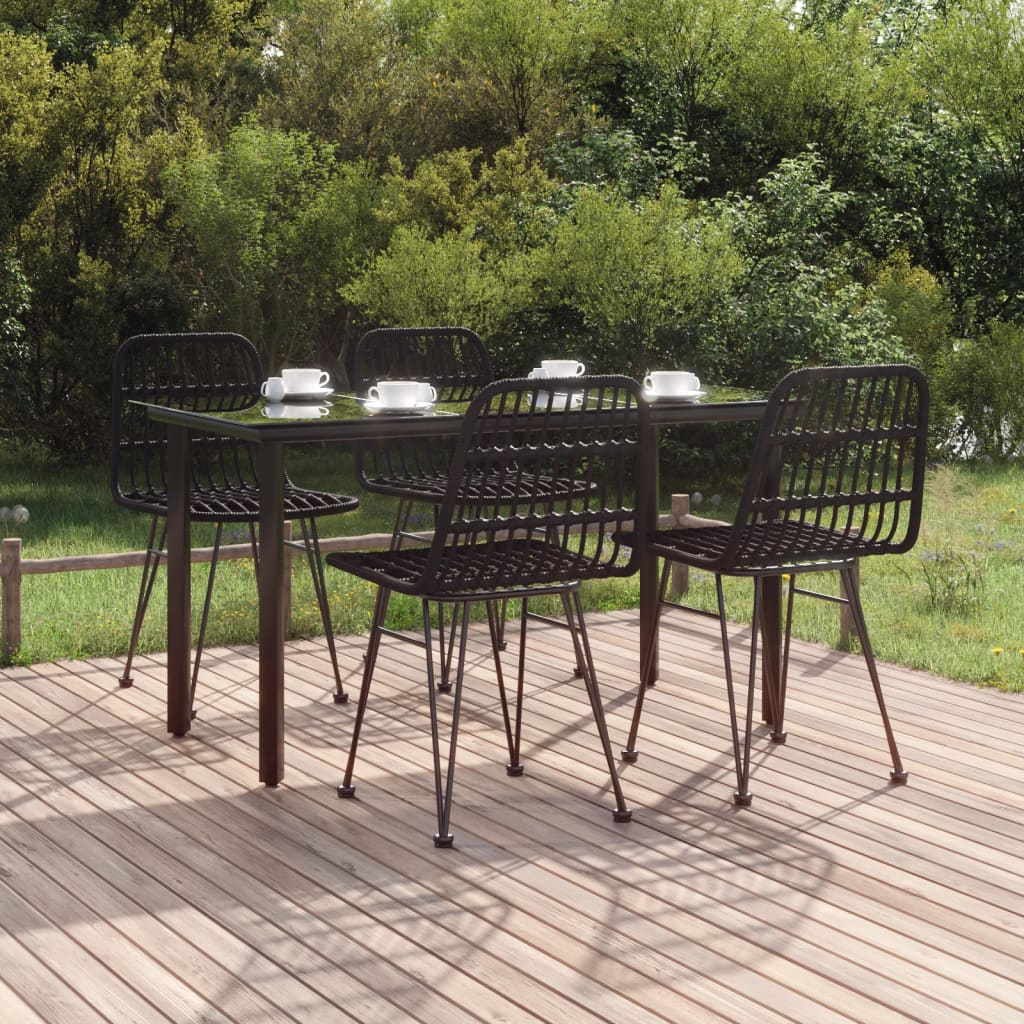5 Piece Garden Dining Set Black Poly Rattan - The Home Maker
