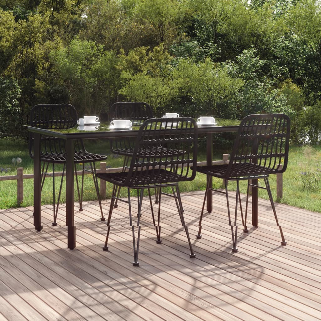 5 Piece Garden Dining Set Black Poly Rattan - Merkel Designers