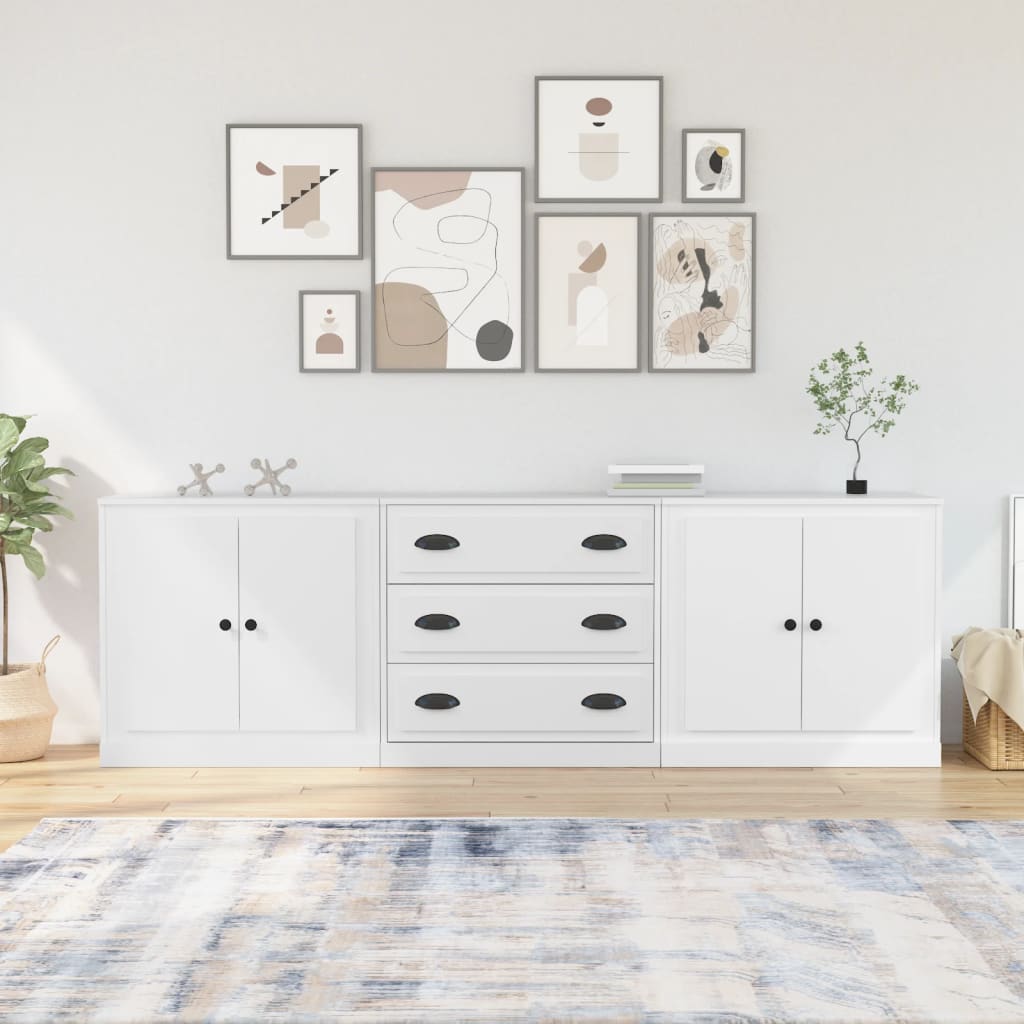 Sideboards 3 Pieces White Engineered Wood - Design Hut
