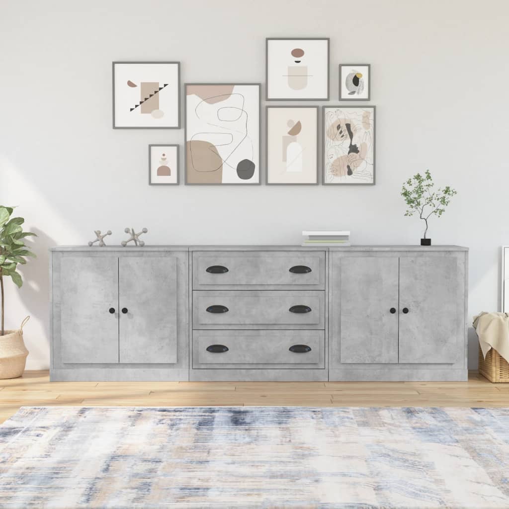 Sideboards 3 Pieces Concrete Grey Engineered Wood - Design Hut