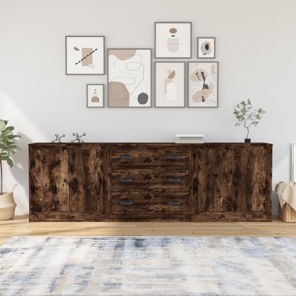 Sideboards 3 Pieces Smoked Oak Engineered Wood - Design Hut
