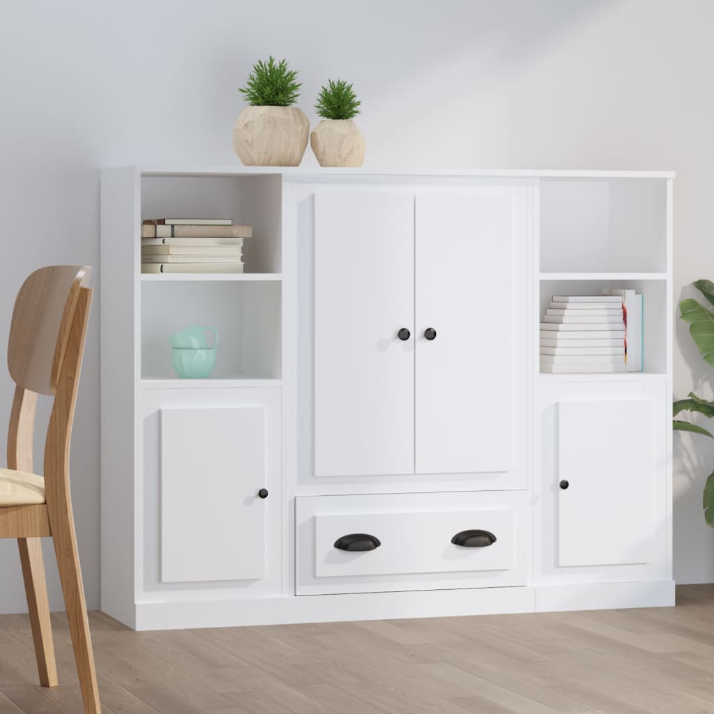 Highboards 3 pcs White Engineered Wood - Merlin Deals