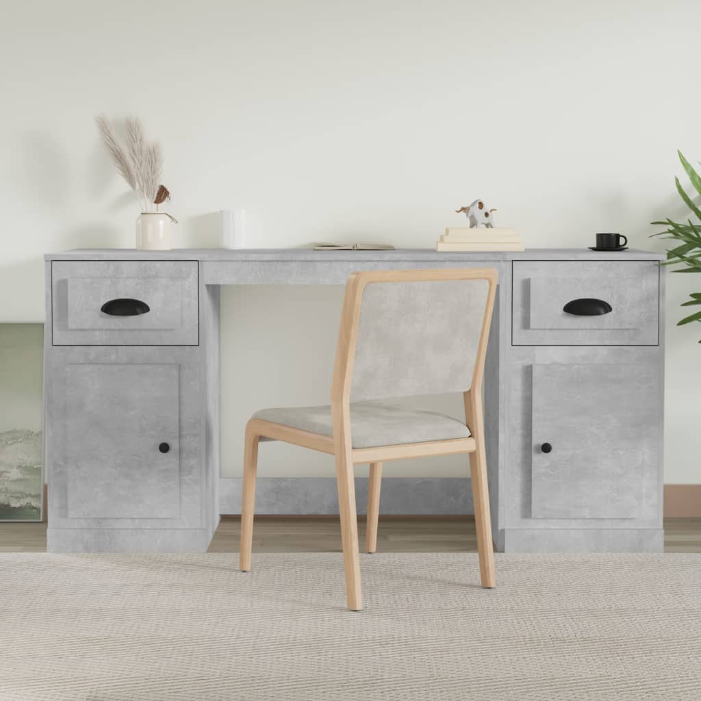Desk with Cabinet Concrete Grey Engineered Wood - Merlin Deals