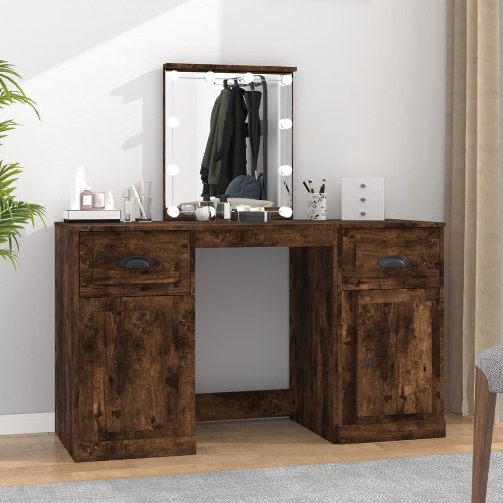 Dressing Table with LED Smoked Oak 130x50x132.5 cm - Design Hut