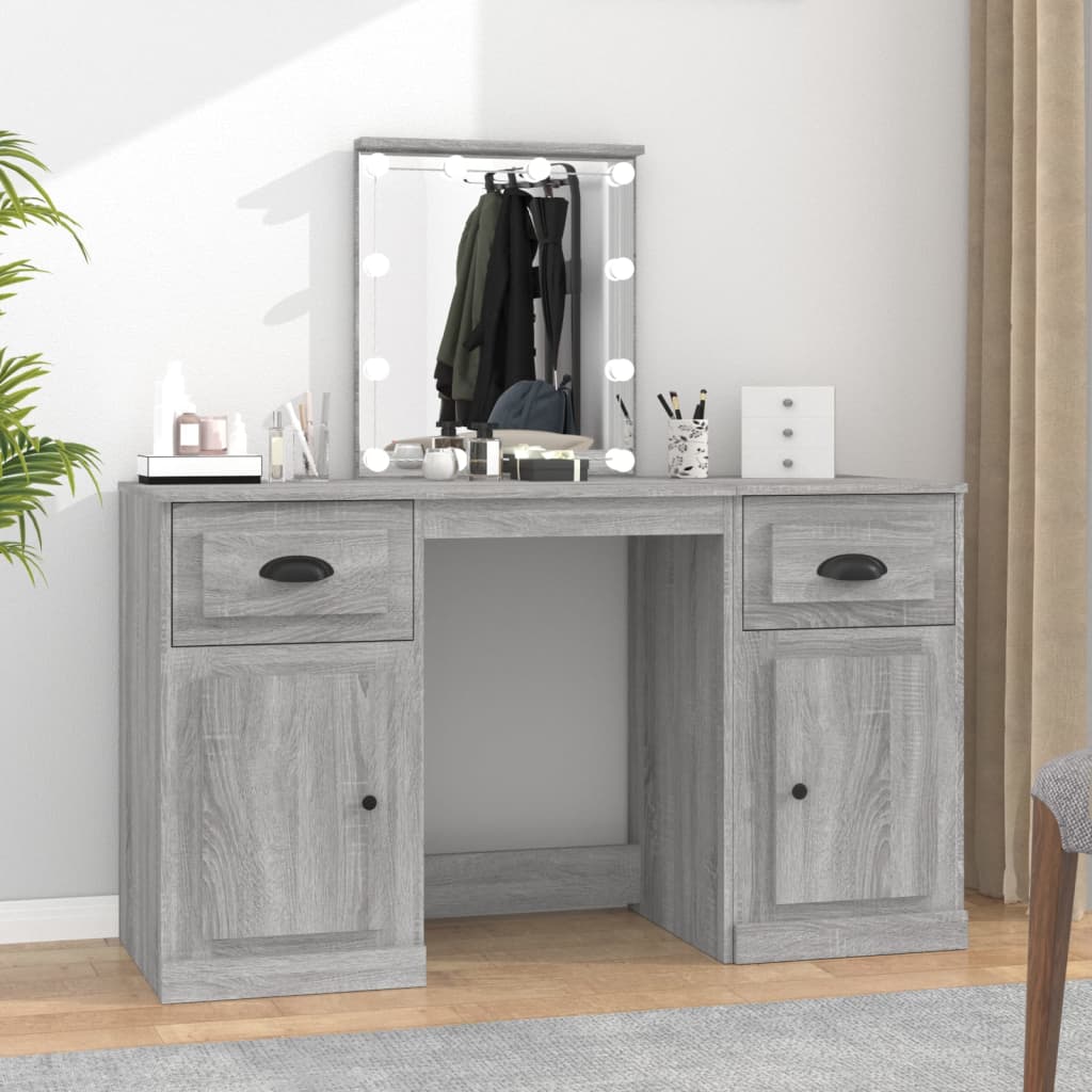 Dressing Table with LED Grey Sonoma 130x50x132.5 cm - Design Hut