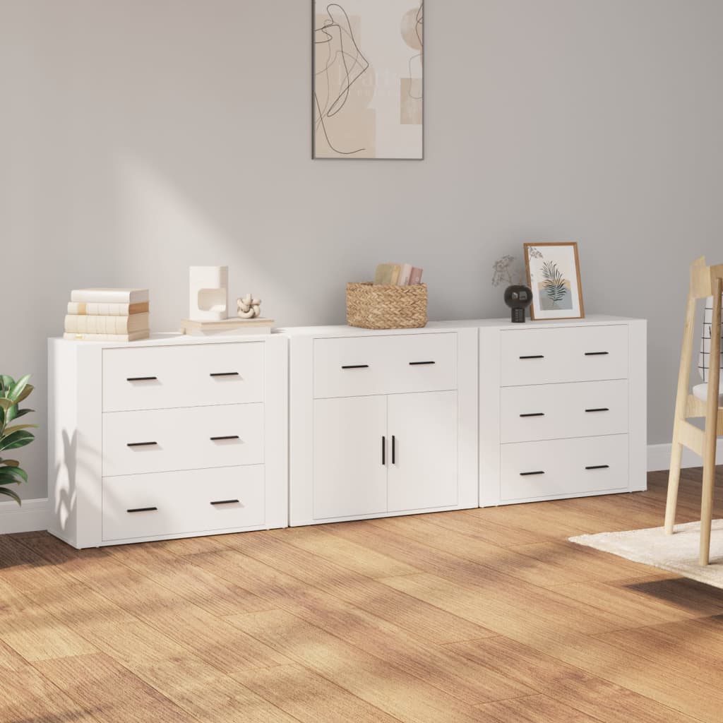 Sideboards 3 pcs White Engineered Wood - Sid & Sam