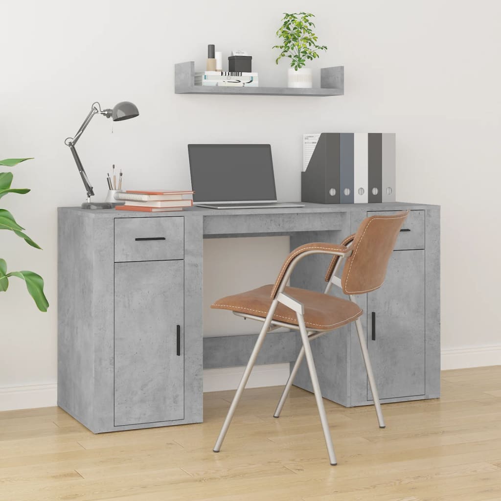 Desk with Cabinet Concrete Grey Engineered Wood - Merkel Designers