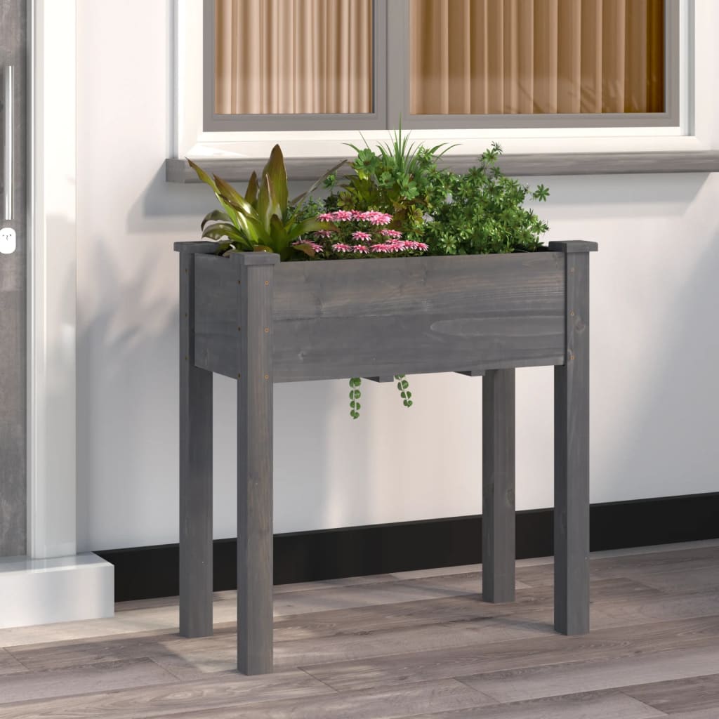 Planter with Liner Grey 71x37x76 cm Solid Wood Fir - Unbeatable Bargains