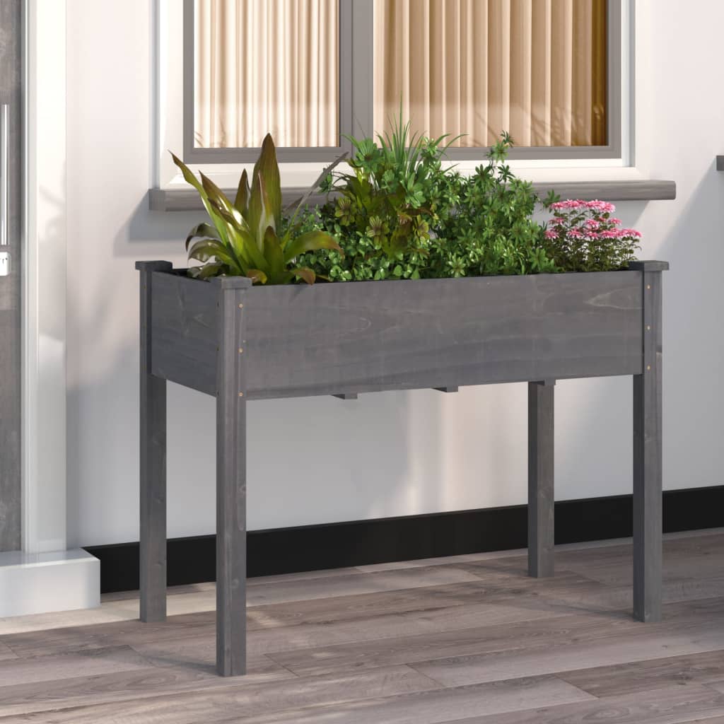 Planter with Liner Grey 118x59x76 cm Solid Wood Fir - Direct Imports