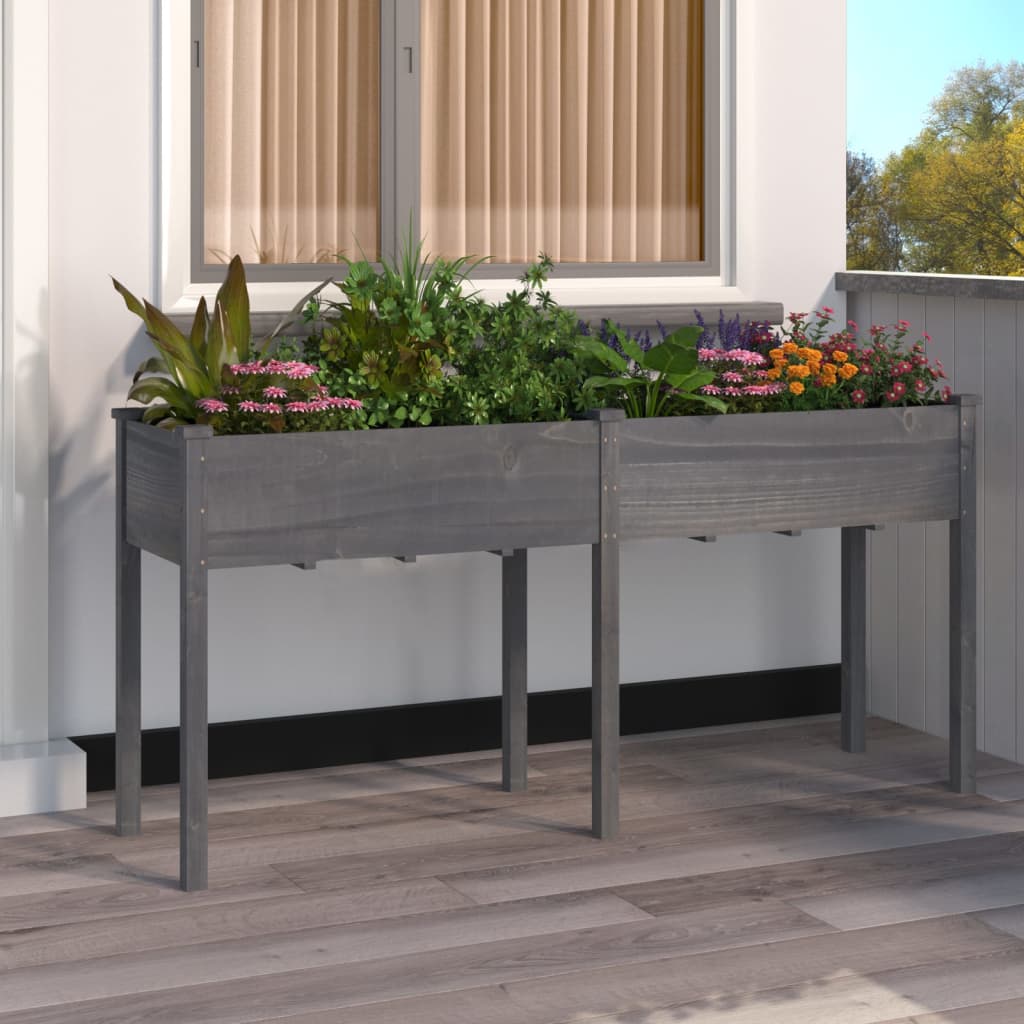 Planter with Liner Grey 161x45x76 cm Solid Wood Fir - Brittle & Co