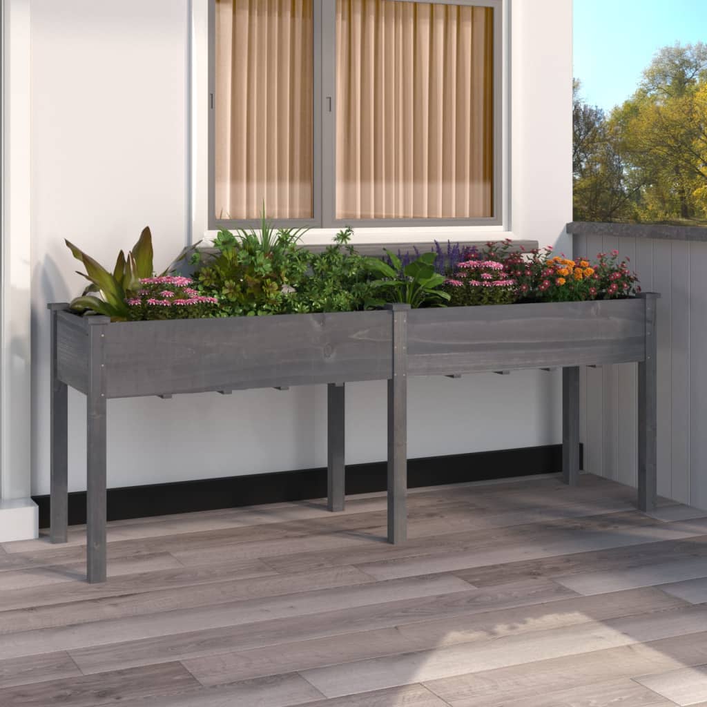 Planter with Liner Grey 203x53x76 cm Solid Wood Fir - Style and Chic