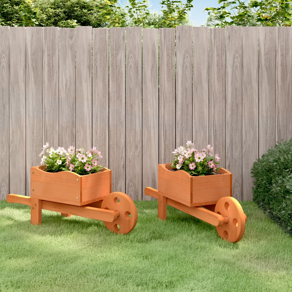 Wheelbarrow Planters 2 pcs 47x15x19 cm Solid Wood Fir - Direct Imports